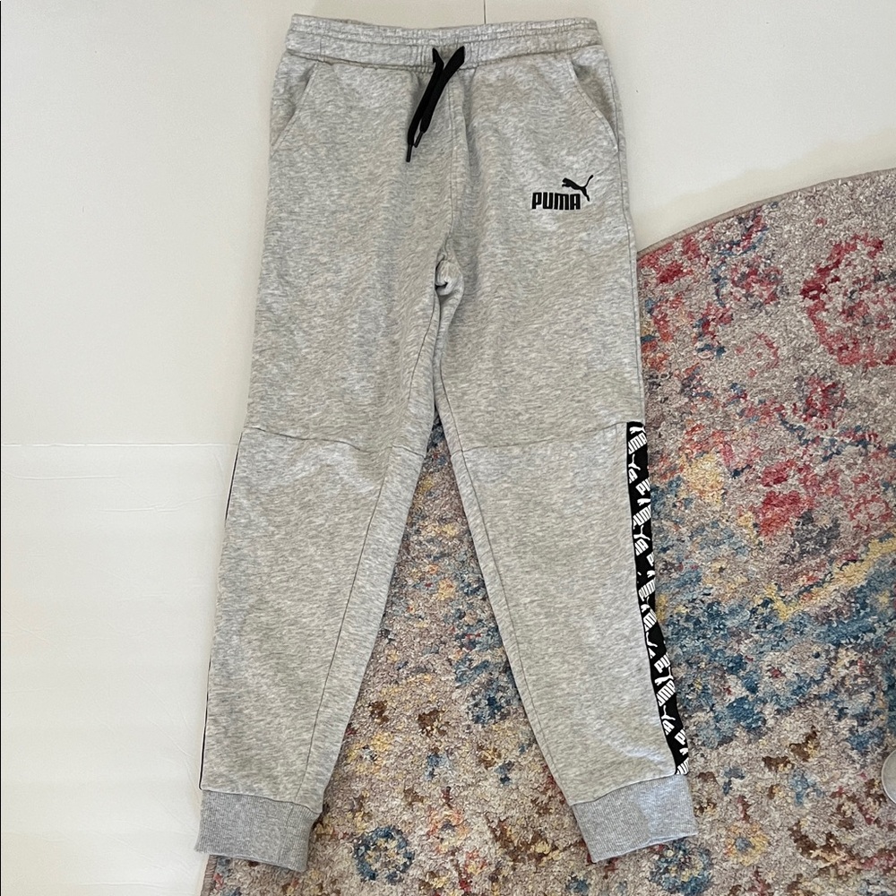 Puma Kids Light Gray Sweatpants with Black Accents